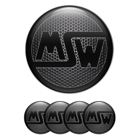 MSW Wheel Stickers for Center Caps Dark Mesh Black Ring Logo