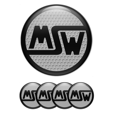 MSW Silicone Stickers for Center Wheel Caps Honeycomb Black Ring Logo