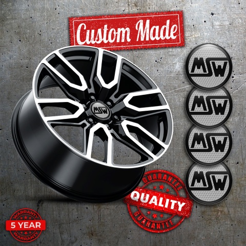 MSW Silicone Stickers for Center Wheel Caps Honeycomb Black Ring Logo