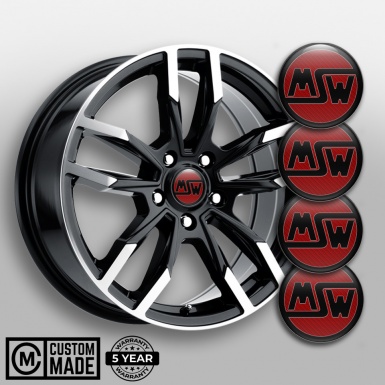 MSW Domed Stickers for Wheel Center Caps Red Carbon Black Ring Logo
