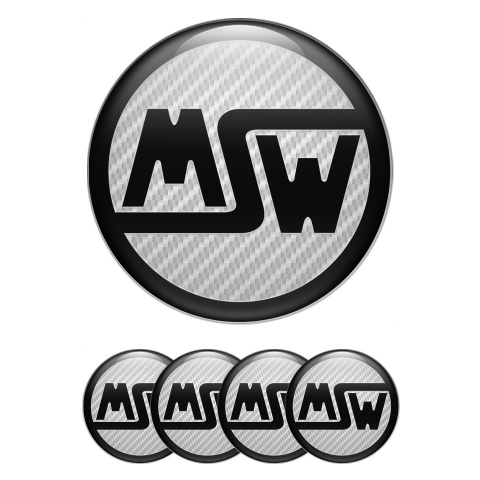 MSW Stickers for Center Wheel Caps White Carbon Black Ring Logo