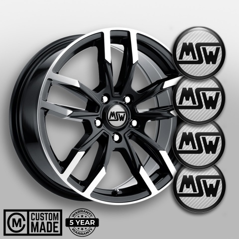 MSW Stickers for Center Wheel Caps White Carbon Black Ring Logo