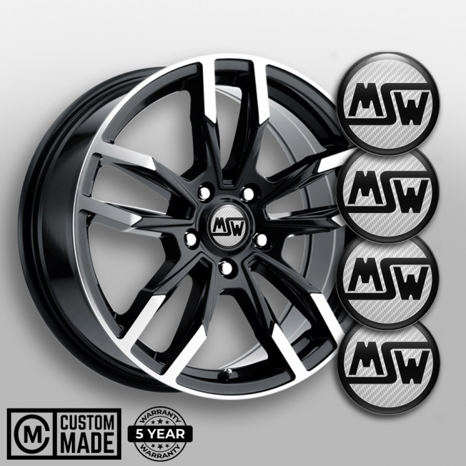 MSW Stickers for Center Wheel Caps White Carbon Black Ring Logo | Wheel ...