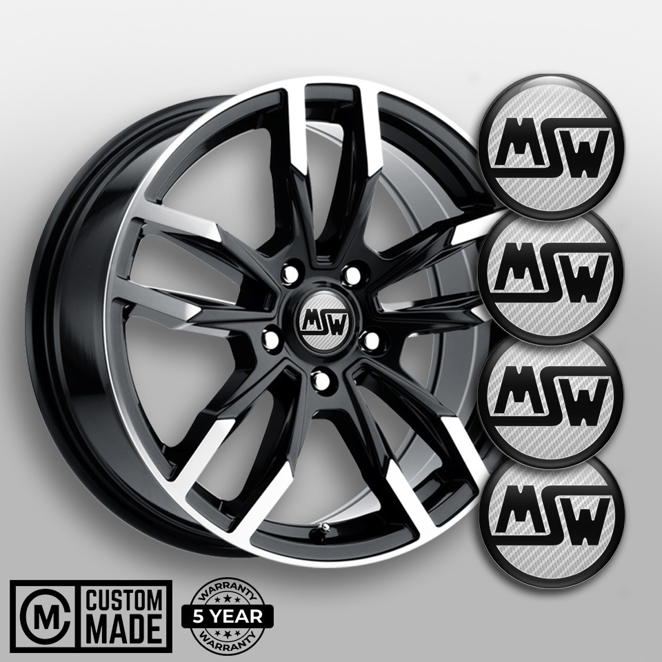 MSW Stickers for Center Wheel Caps White Carbon Black Ring Logo | Wheel ...