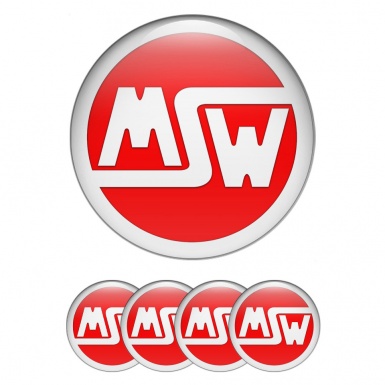 MSW Emblem for Wheel Center Caps Crimson Base White Logo