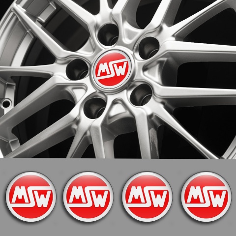 MSW Emblem for Wheel Center Caps Crimson Base White Logo