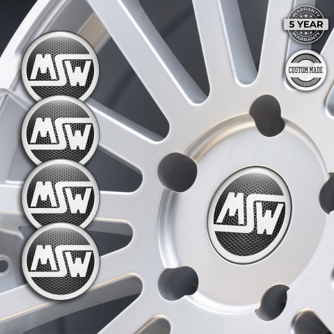 MSW Wheel Stickers for Center Caps Dark Grate Base White Logo