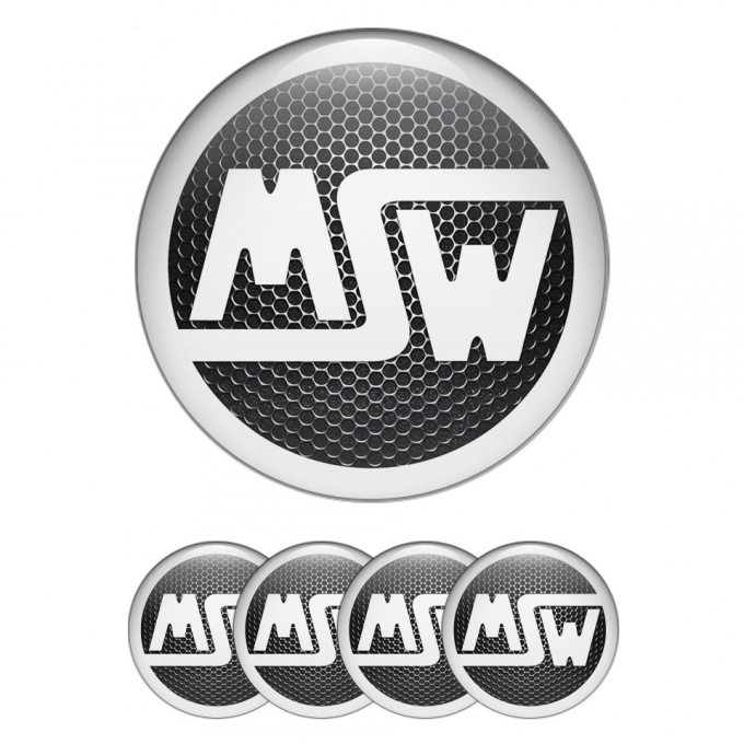 MSW Wheel Stickers for Center Caps Dark Grate Base White Logo