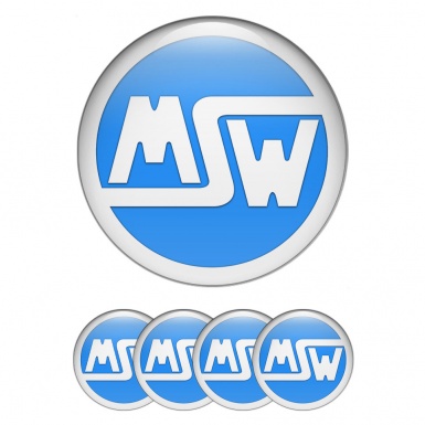 MSW Center Caps Wheel Emblem Glacial Blue Base White Logo