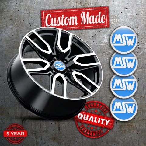 MSW Center Caps Wheel Emblem Glacial Blue Base White Logo