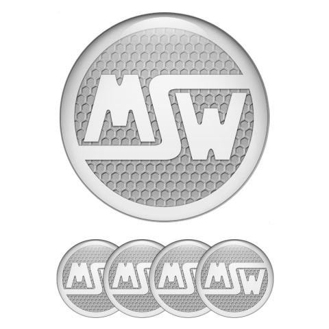 MSW Domed Stickers for Wheel Center Caps Honeycomb Base White Logo