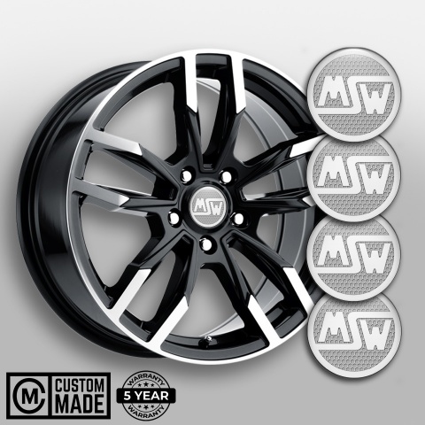 MSW Domed Stickers for Wheel Center Caps Honeycomb Base White Logo