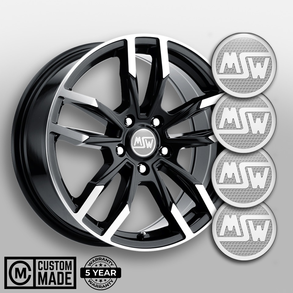 MSW Domed Stickers for Wheel Center Caps Honeycomb Base White Logo ...