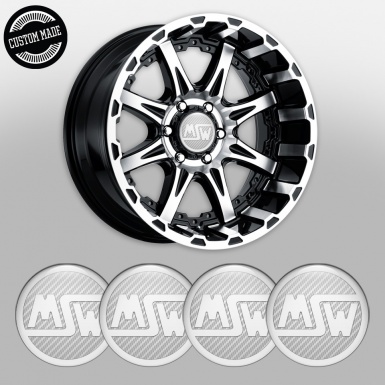 MSW Domed Stickers for Wheel Center Caps White Carbon Pearl Logo