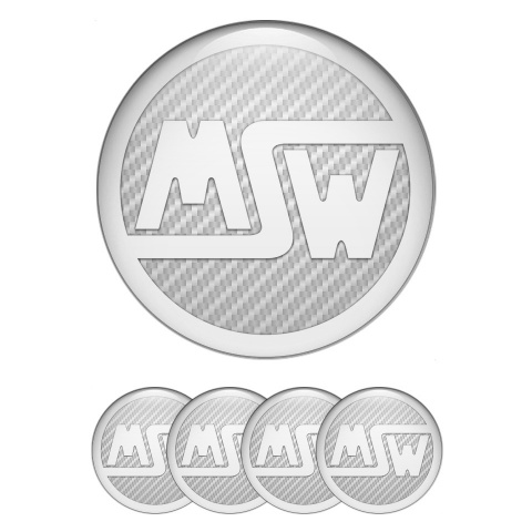 MSW Domed Stickers for Wheel Center Caps White Carbon Pearl Logo