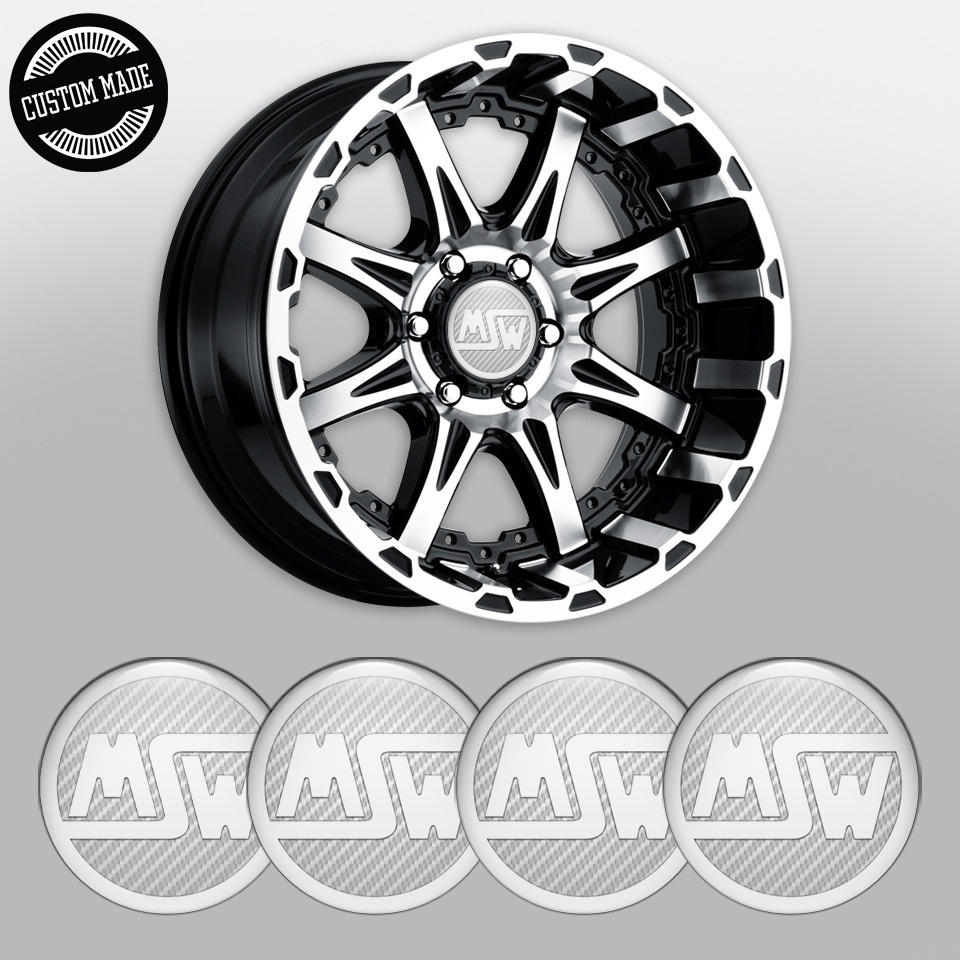 MSW Domed Stickers for Wheel Center Caps White Carbon Pearl Logo ...