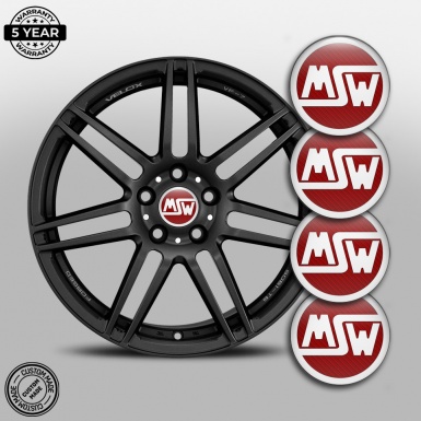 MSW Stickers for Center Wheel Caps Red Carbon Base White Logo