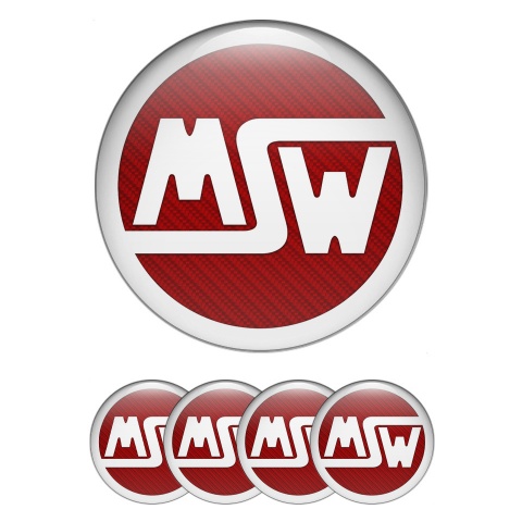 MSW Stickers for Center Wheel Caps Red Carbon Base White Logo
