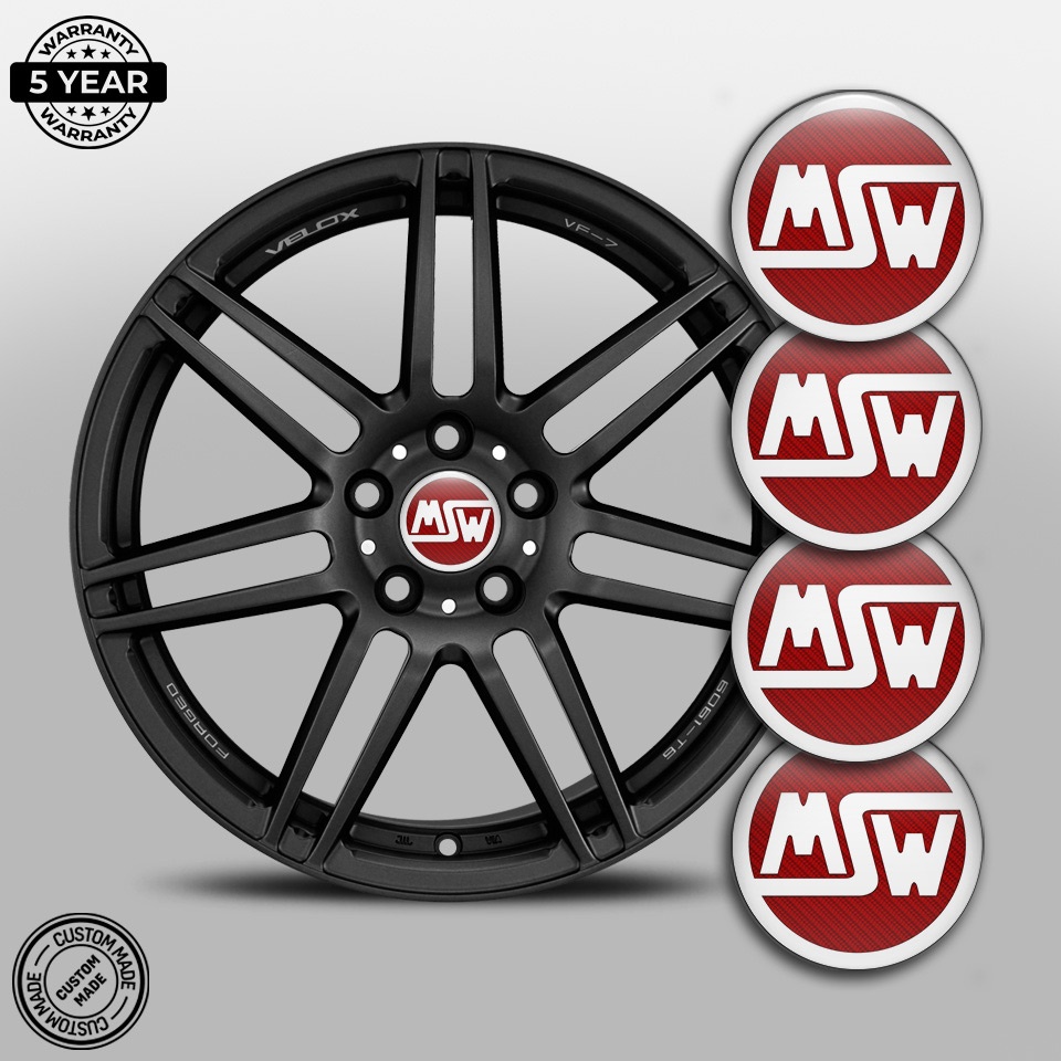 MSW Stickers for Center Wheel Caps Red Carbon Base White Logo | Wheel ...