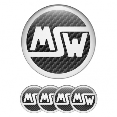 MSW Stickers for Center Wheel Caps Black Carbon Base White Logo