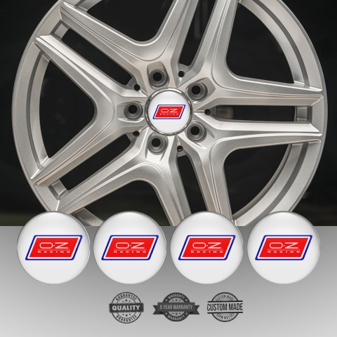 OZ Stickers for Wheels Center Caps White Base Blue Red Racing Logo