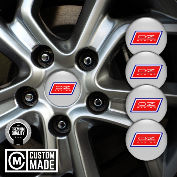 OZ Center Wheel Caps Stickers Grey Base Blue Red Racing Logo | Wheel ...