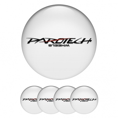 Parotech Center Wheel Caps Stickers White Base Black Logo Red Line