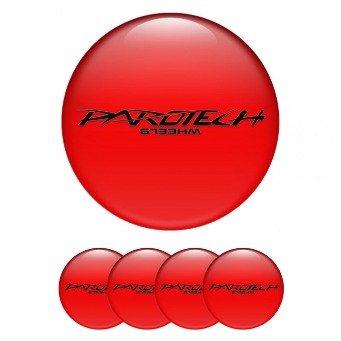 Parotech Emblems for Center Wheel Caps Crimson Base Black Logo Red Line