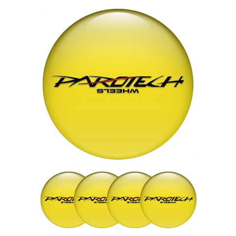 Parotech Emblems for Center Wheel Caps Yellow Base Black Logo Red Line