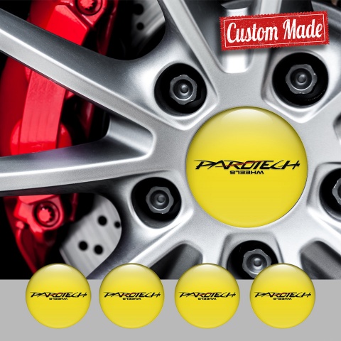 Parotech Emblems for Center Wheel Caps Yellow Base Black Logo Red Line