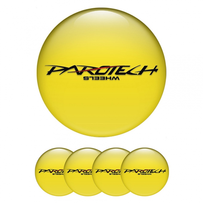 Parotech Emblems for Center Wheel Caps Yellow Base Black Logo Red Line