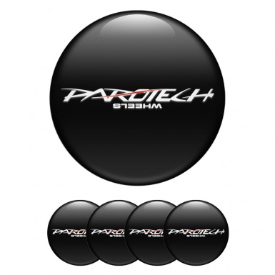 Parotech Stickers for Center Wheel Caps Black Base White Logo Red Line