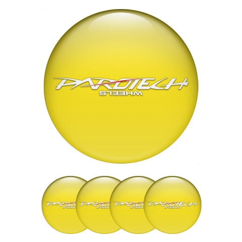 Parotech Stickers for Wheels Center Caps Yellow Base White Logo Red Line