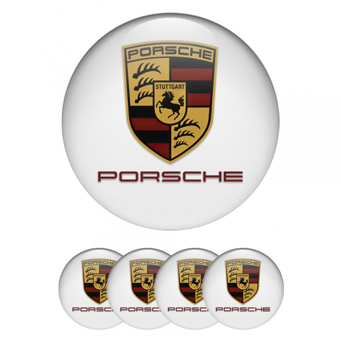 Porsche Stickers for Wheels Center Caps White Base Classic Shield