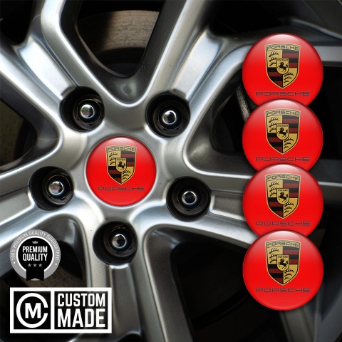 Porsche Emblem for Wheel Center Caps Red Base Classic Shield