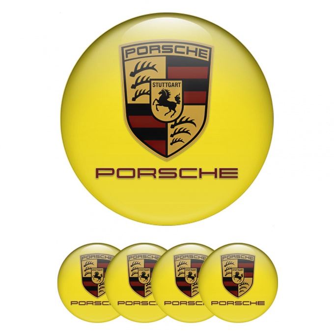 Porsche Emblem for Center Wheel Caps Yellow Base Classic Shield