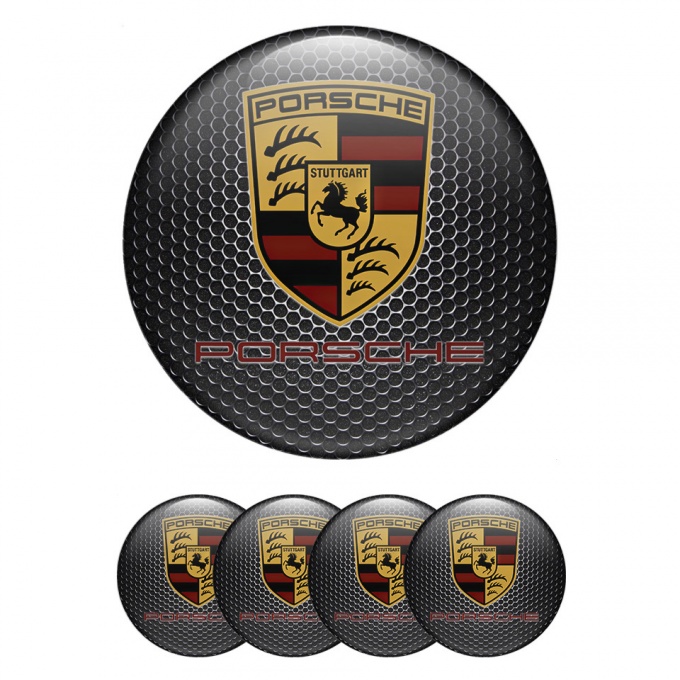 Porsche Wheel Stickers for Center Caps Dark Grate Classic Shield Logo