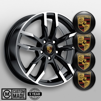 Porsche Center Caps Wheel Emblem Pure Black Classic Big Logo