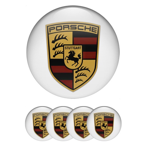 Porsche Stickers for Center Wheel Caps Pure White Classic Big Logo