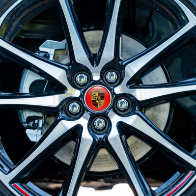 Porsche Wheel Emblem for Center Caps Red Base Classic Big Logo