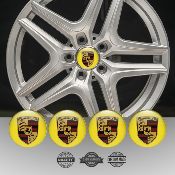 Porsche Stickers for Wheels Center Caps Yellow Base Classic Big Logo ...