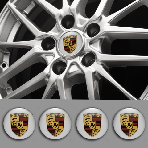 Porsche Emblem for Wheel Center Caps Grey Base Classic Big Logo