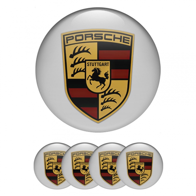 Porsche Emblem for Wheel Center Caps Grey Base Classic Big Logo