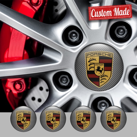 Porsche Emblem for Center Wheel Caps Light Carbon Classic Big Logo
