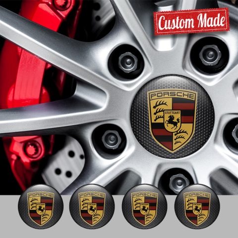 Porsche Emblem for Center Wheel Caps Dark Mesh Classic Big Logo