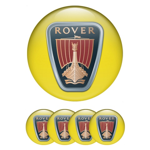 Rover Wheel Stickers for Center Caps Yellow Base Classic Logo Edition