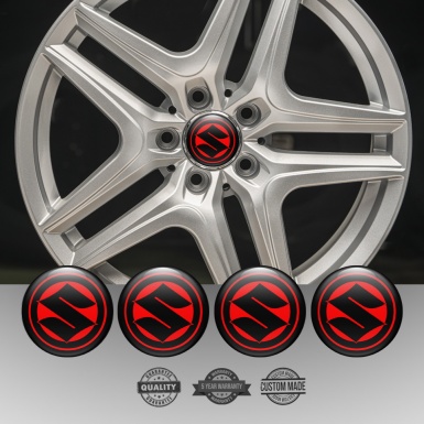 Suzuki Stickers for Wheels Center Caps Red Base Black Ring Logo