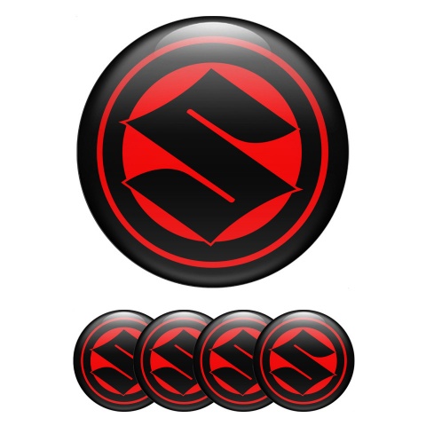 Suzuki Stickers for Wheels Center Caps Red Base Black Ring Logo