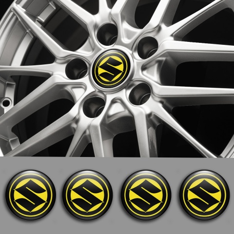 Suzuki Emblem for Wheel Center Caps Yellow Base Black Ring Logo