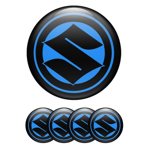 Suzuki Center Wheel Caps Stickers Blue Base Black Ring Logo